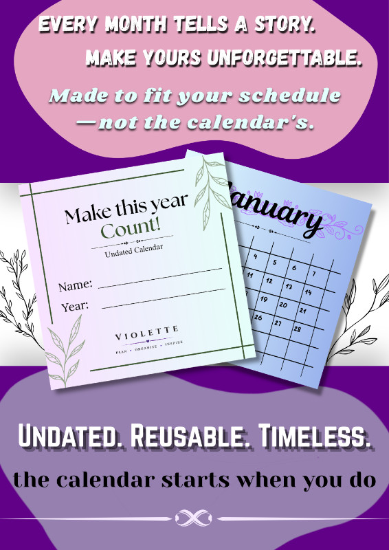 Timeless Undated Calendar | Minimal Printable Calendar | Monthly Planning Pages | Digital PDF