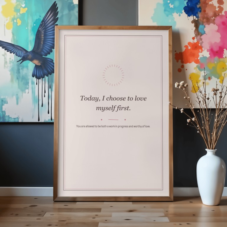 Today I Choose Self-Love – Boho Wreath Wall Art Print