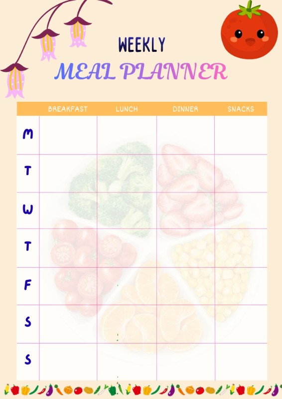 Weekly Meal Planner Printable | Breakfast Lunch Dinner & Snacks