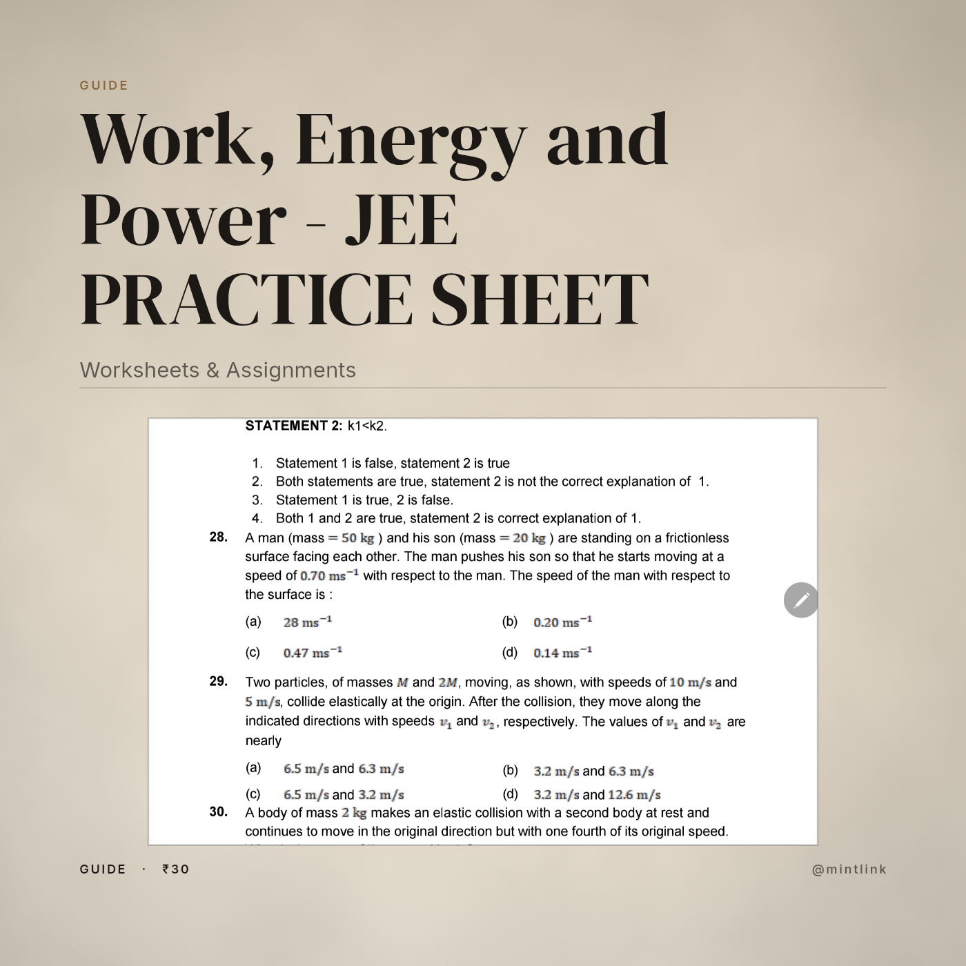 Work, Energy and Power - JEE PRACTICE SHEET